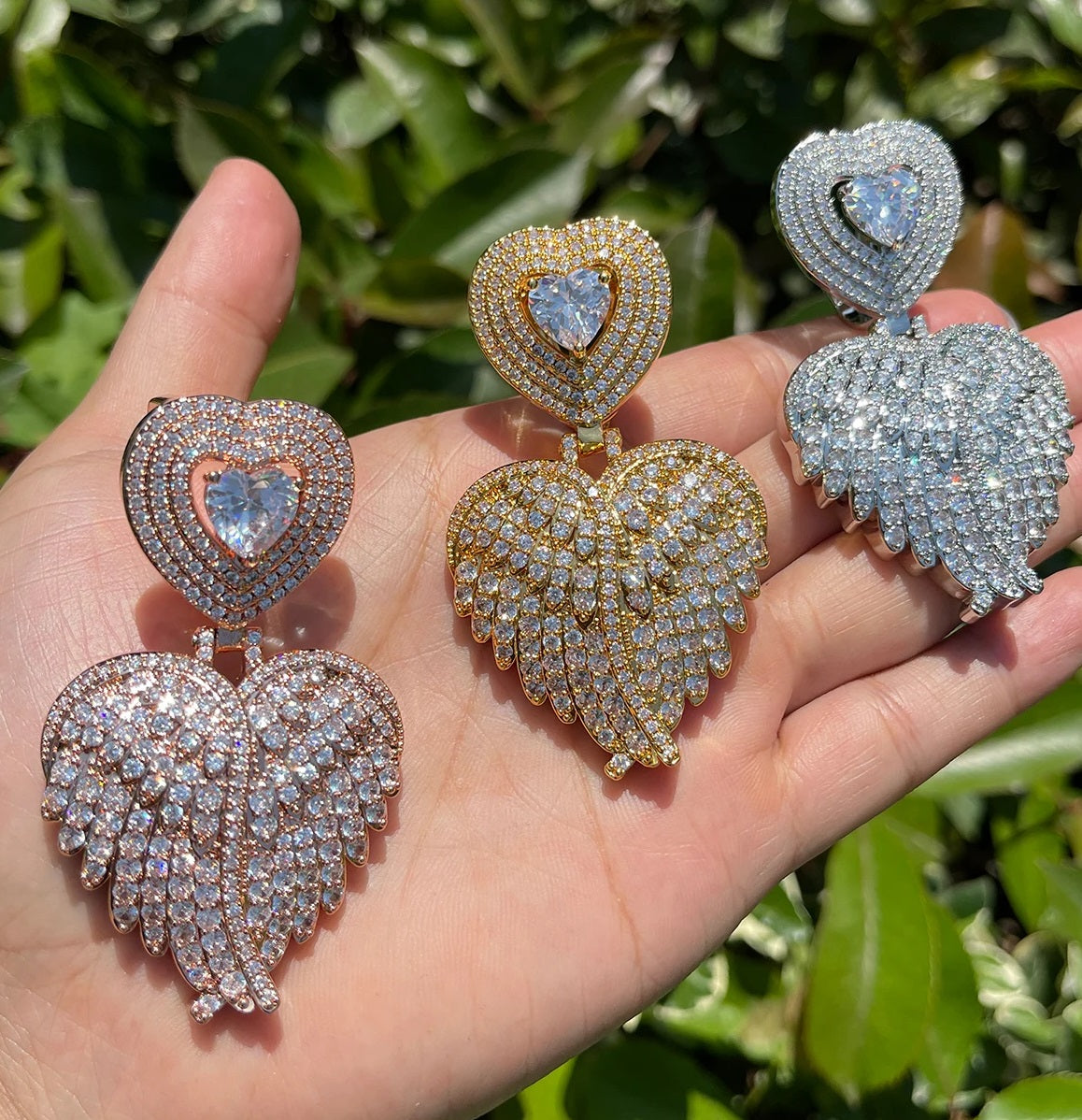 Bling "Feathered Heart" Pendant