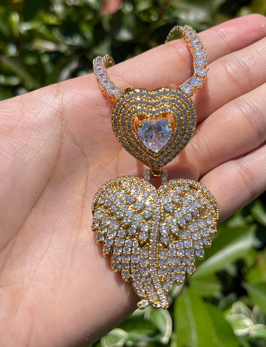 Bling "Feathered Heart" Pendant