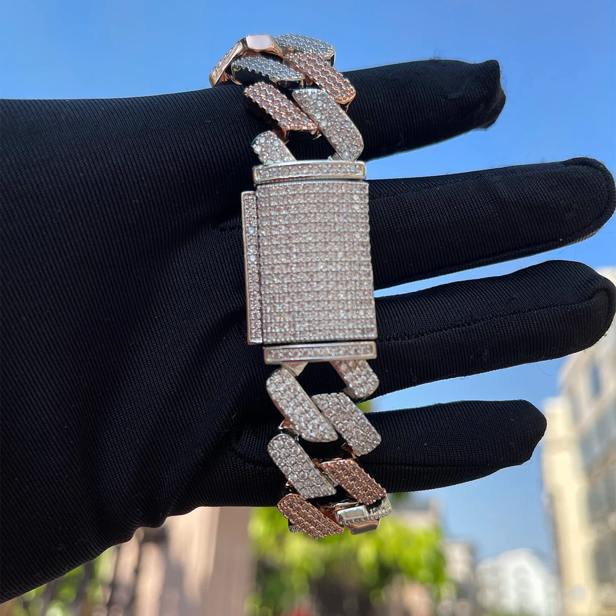 Bling Two-Tone Cuban Bracelet 22mm