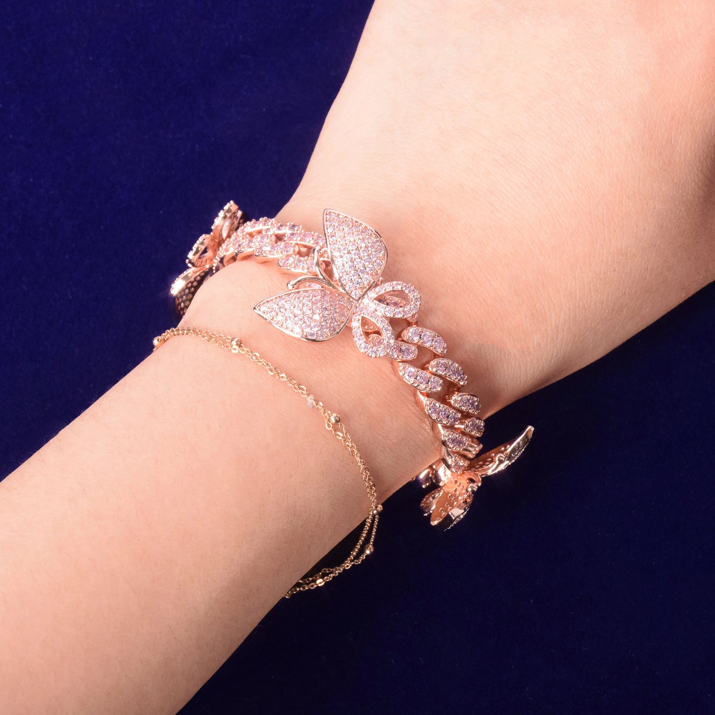 Bling "Pink Butterfly" Cuban Bracelet