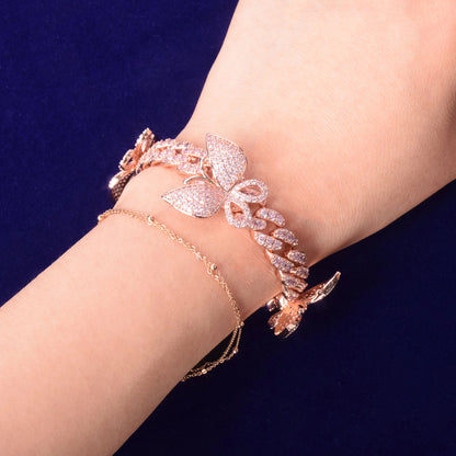 Bling "Pink Butterfly" Cuban Bracelet