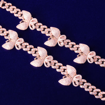 Bling "Pink Butterfly" Cuban Bracelet