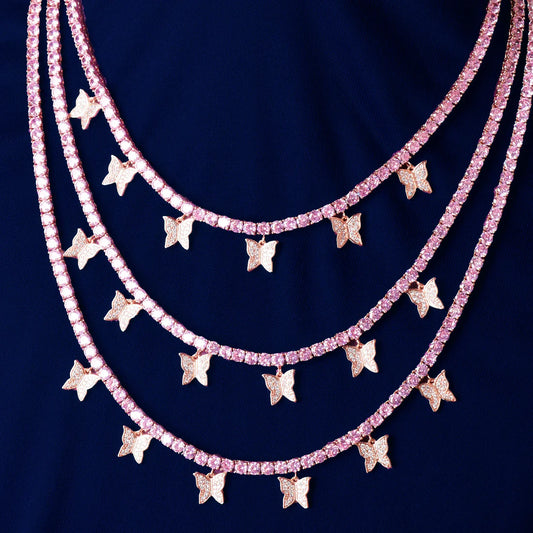 Pink Butterfly Tennis Chain
