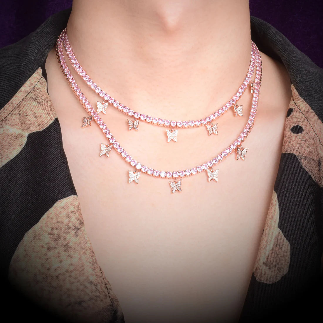 Pink Butterfly Tennis Chain