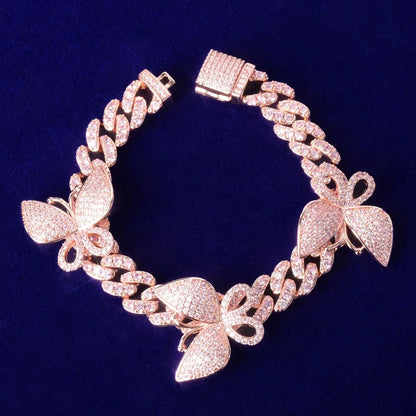 Bling "Pink Butterfly" Cuban Bracelet