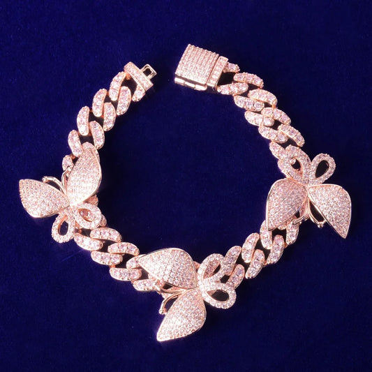 Bling "Pink Butterfly" Cuban Bracelet