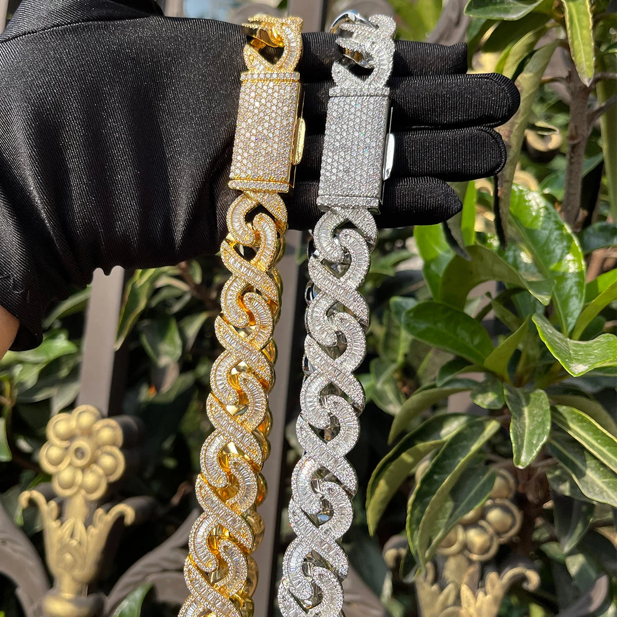 Bling "Infinity" Box Clasp w/ Baguettes Chain