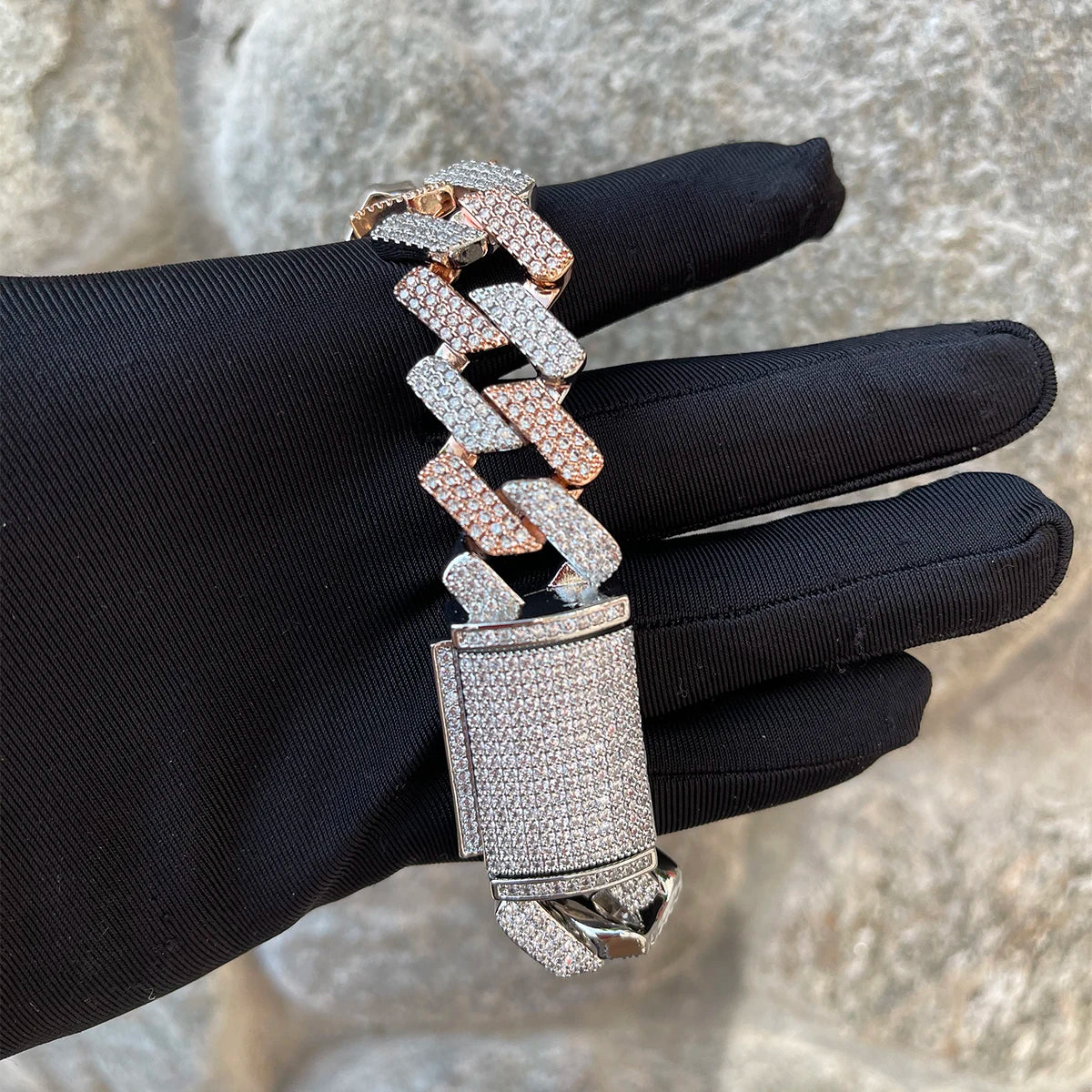 Bling Two-Tone Cuban Bracelet 22mm