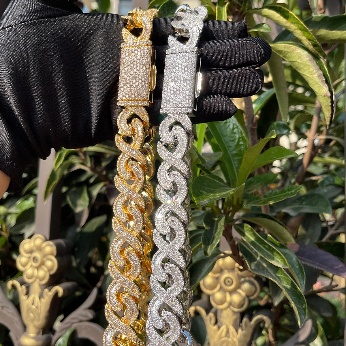 Bling "Infinity" Box Clasp w/ Baguettes Chain