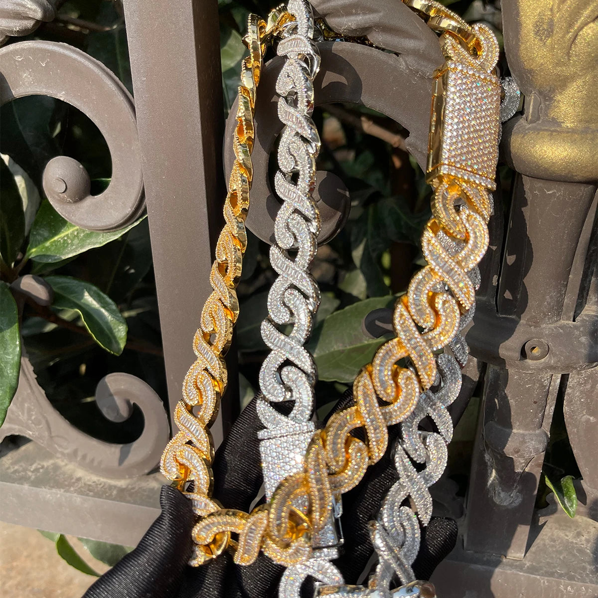 Bling "Infinity" Box Clasp w/ Baguettes Chain