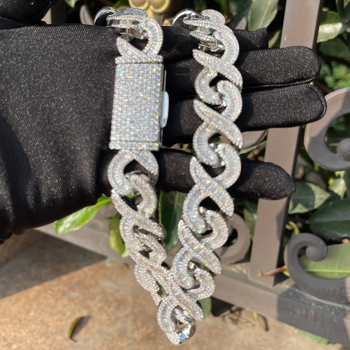 Bling "Infinity" Box Clasp w/ Baguettes Chain