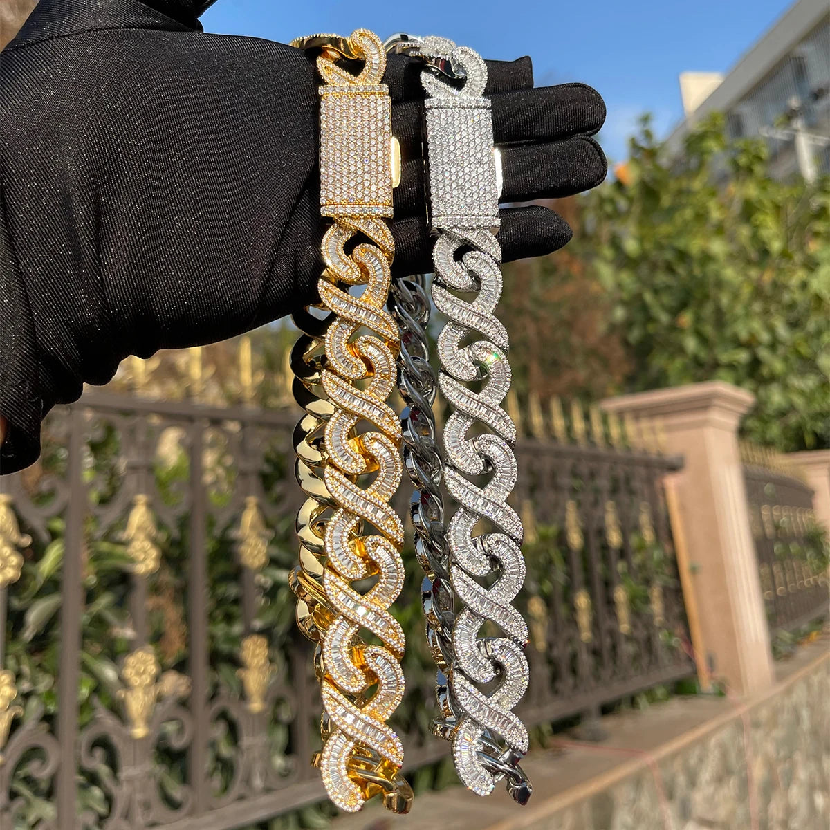 Bling "Infinity" Box Clasp w/ Baguettes Chain
