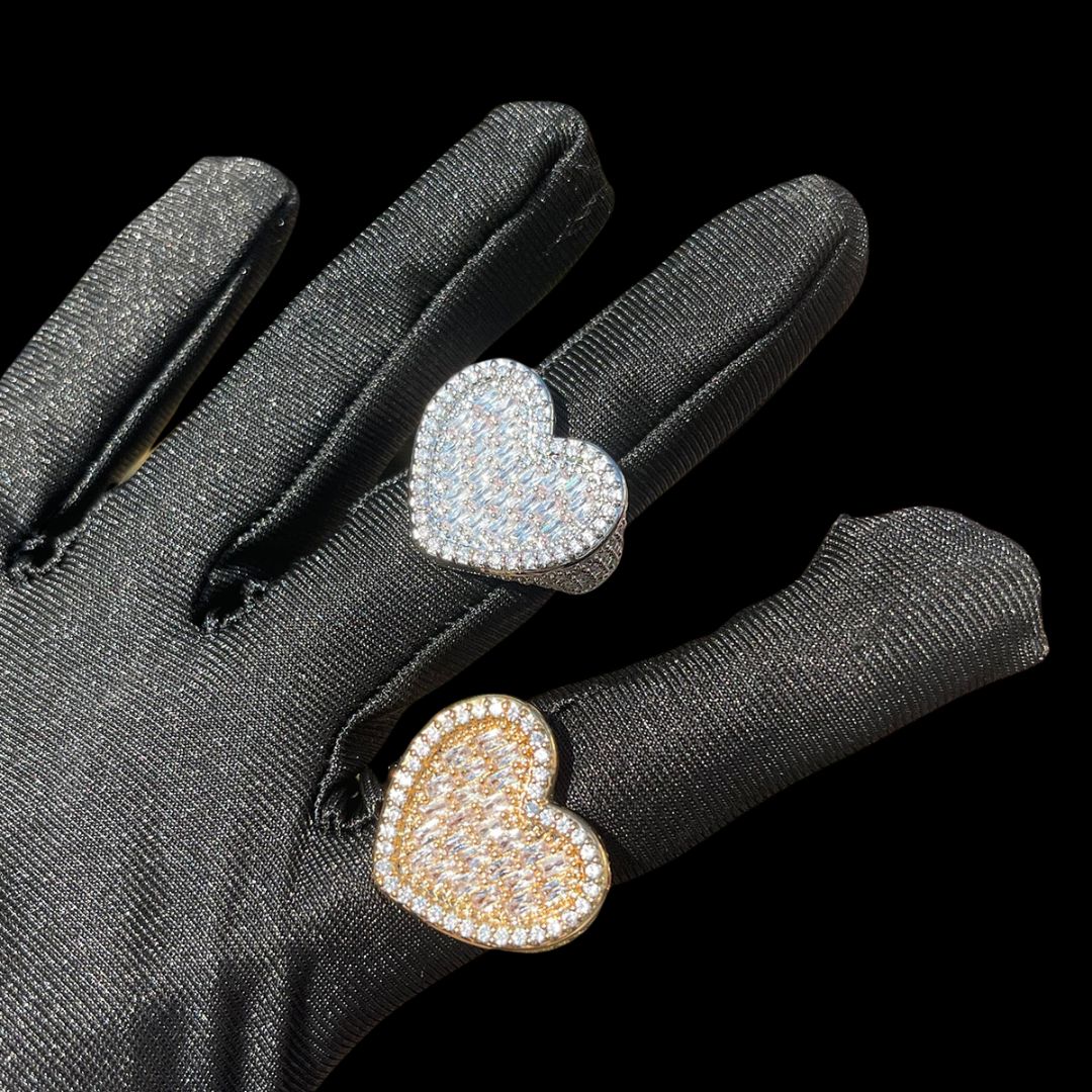 Bling "Heart" w/ Baguette Center & Tennis Sides Ring
