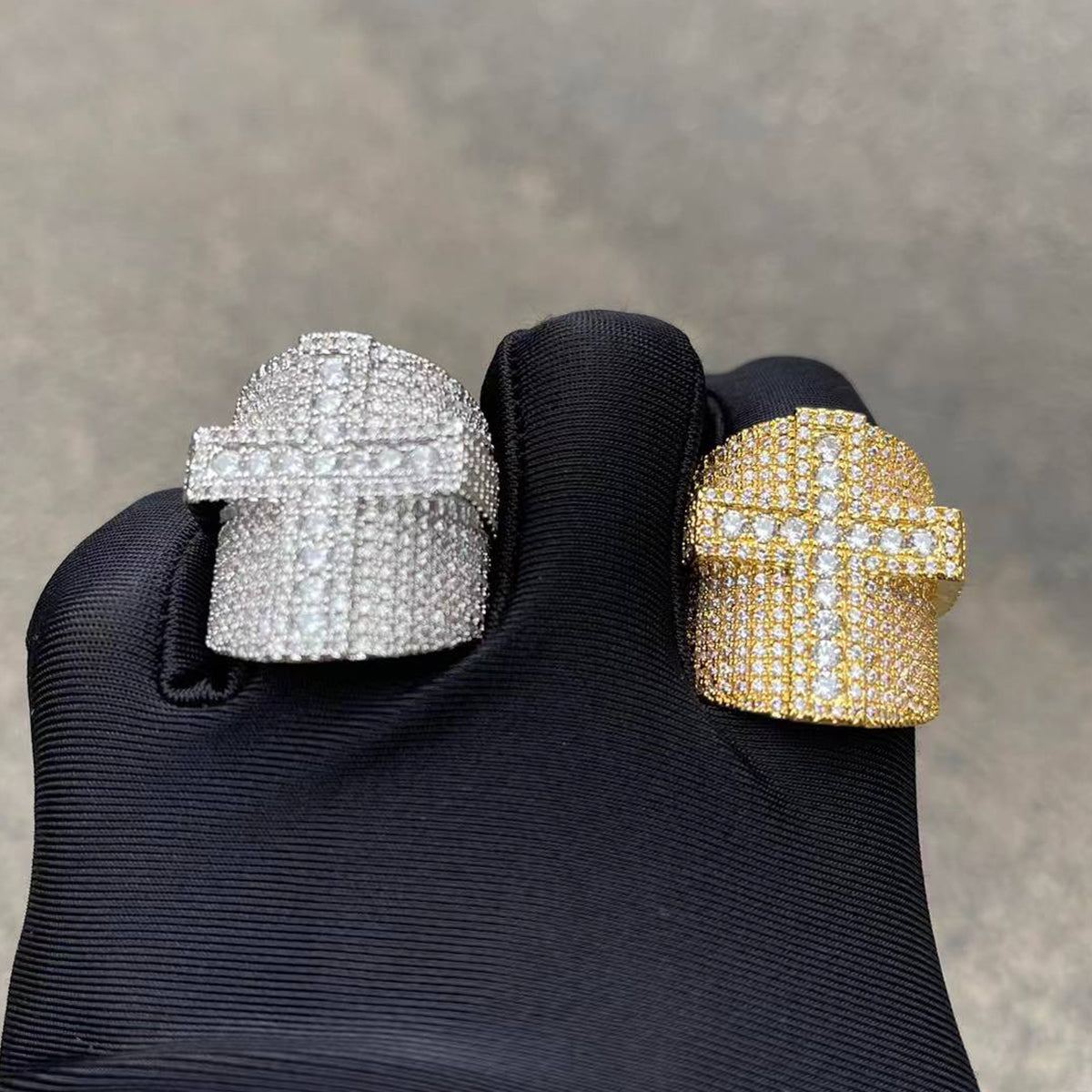 Bling "Cross" Half Paved Ring