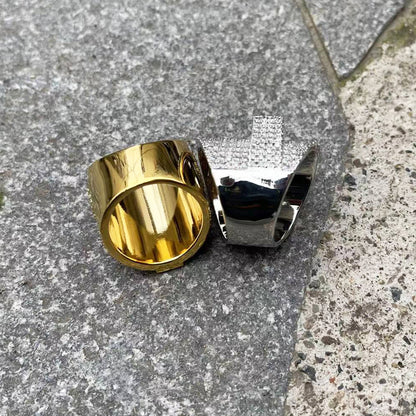 Bling "Cross" Half Paved Ring