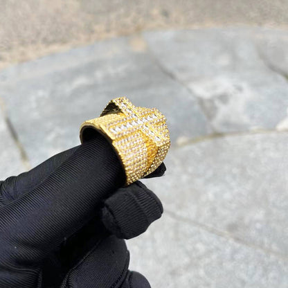 Bling "Cross" Half Paved Ring