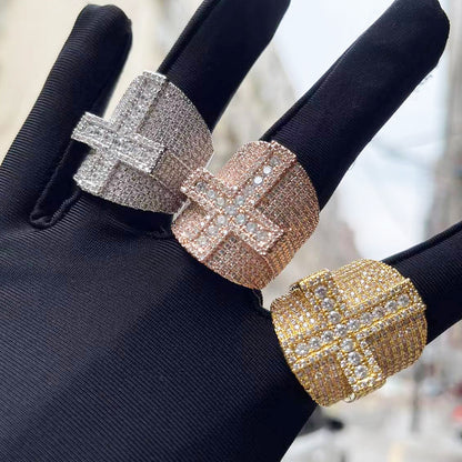 Bling "Cross" Half Paved Ring