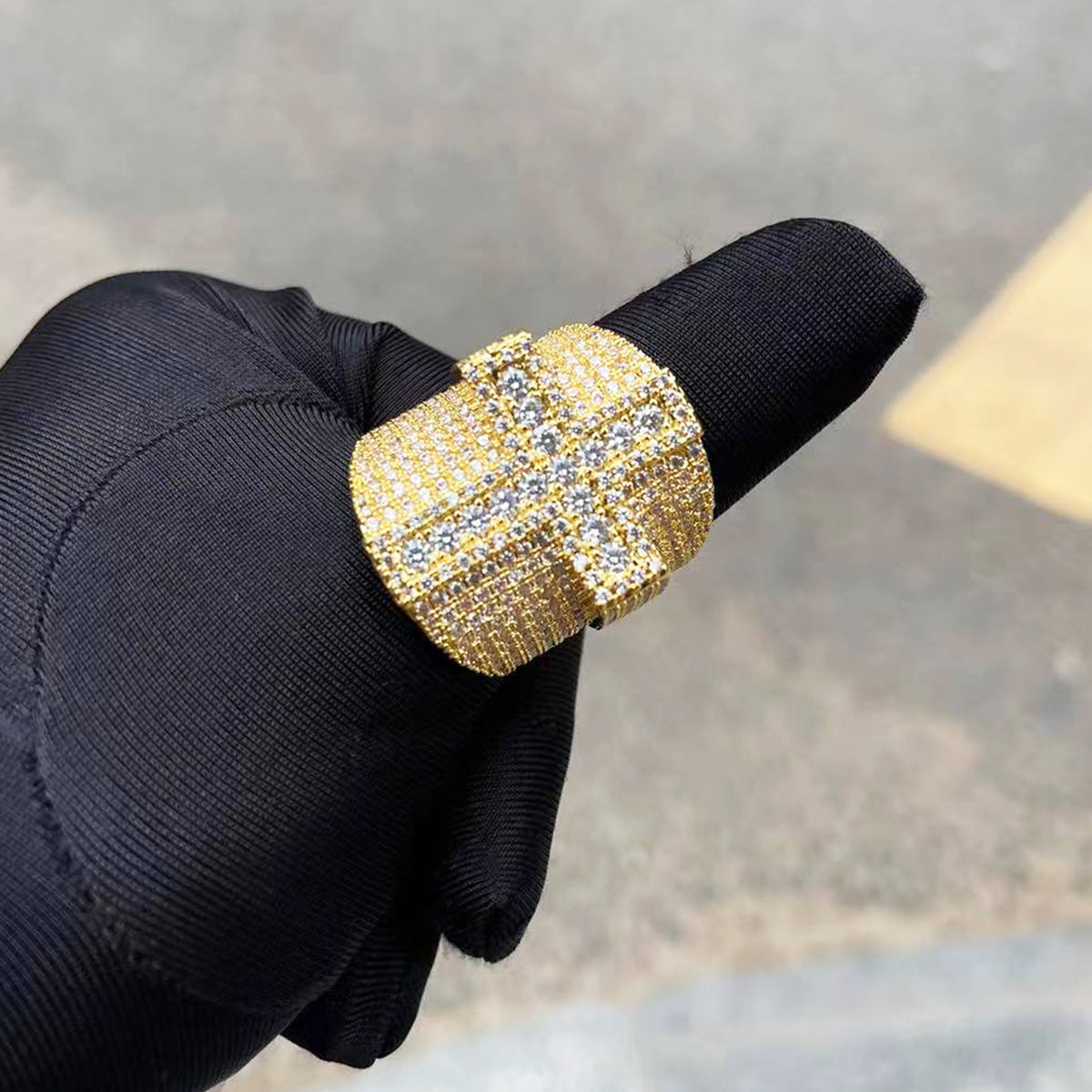 Bling "Cross" Half Paved Ring