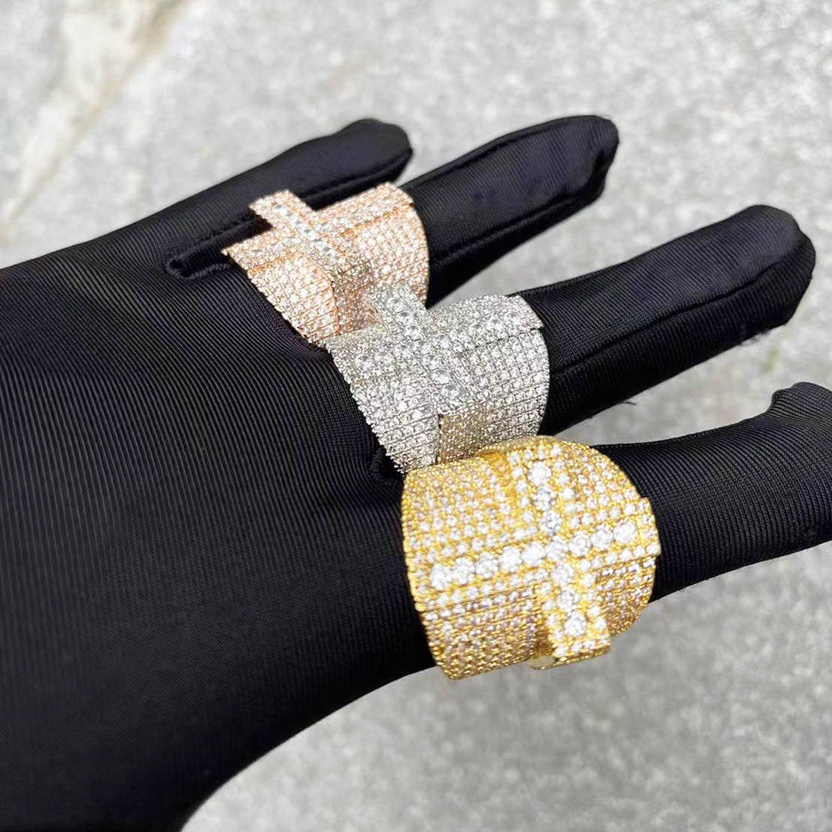 Bling "Cross" Half Paved Ring