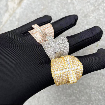 Bling "Cross" Half Paved Ring